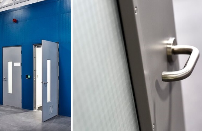 RSG8300 steel doors with built-in electric strike and access control system.
