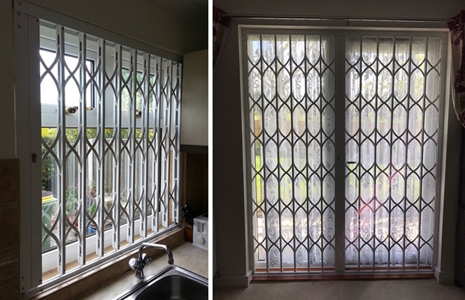 RSG1200 LPS1175 SR1 collapsible security grilles fitted to a residential flat in Edgware.