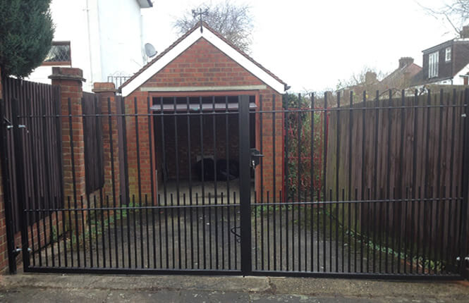 RSG3200 security gates restricting access to a garage in Wembley.