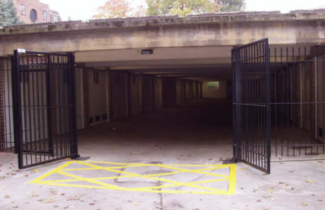 RSG3200 hinged gates securing car park in Hampstead.