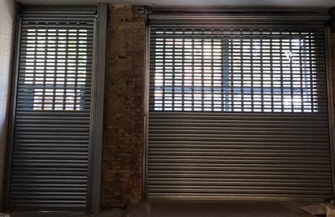 RSG5000 commercial roller shutters providing security to office fronts near Old Street in Central London.