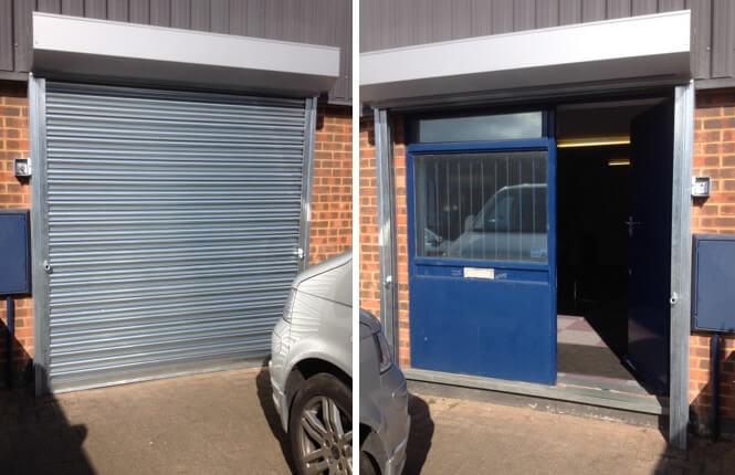 RSG5000 electric industrial shutter fitted externally on a factory unit in South London.