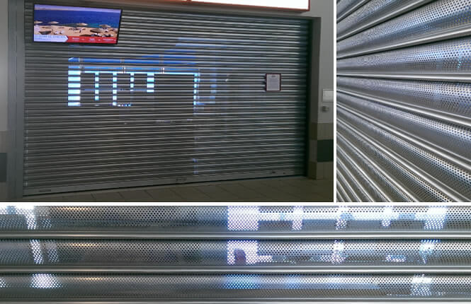 RSG5000 perforated security shutter installed on a shop inside a shopping centre in Kent.