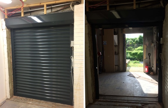 RSG5200 commercial roller shutter securing a retail warehouse in Rainham, Essex.