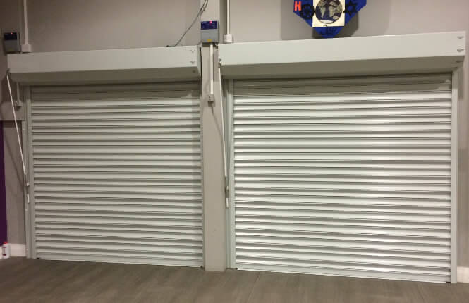 RSG5700 fire rated roller shutters, in closed position, fitted in Southwark Primary School.