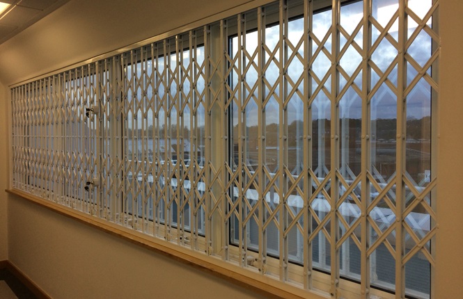 RSG1000 retractable security grilles fitted to commercial enterprise in Borehamwood.
