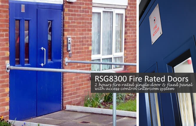 A combined fire rated and access control RSG8300 security door on a communal residential entrance in South London.
